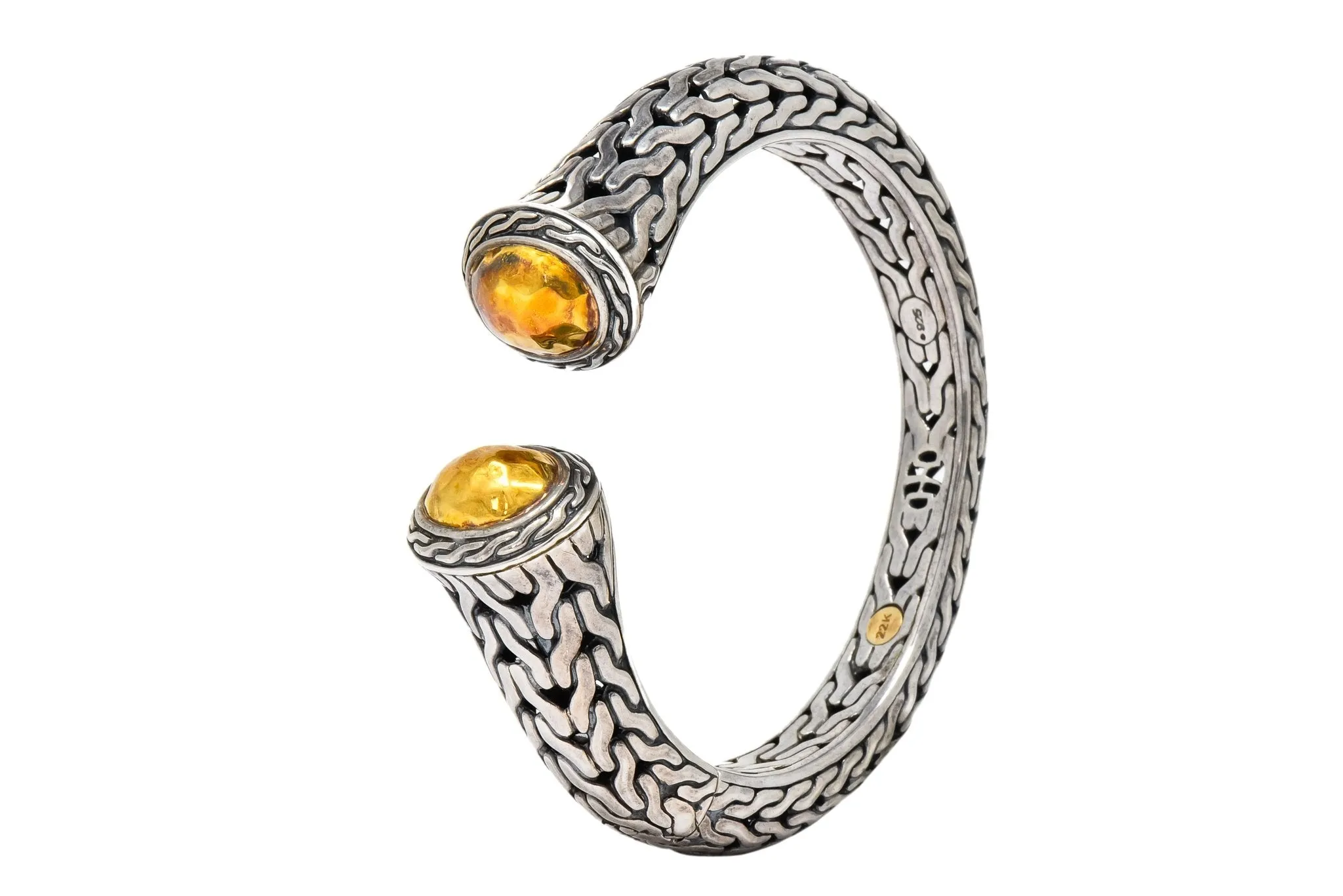 John Hardy Sterling Silver 22 Karat Gold Classic Chain Cuff Bracelet