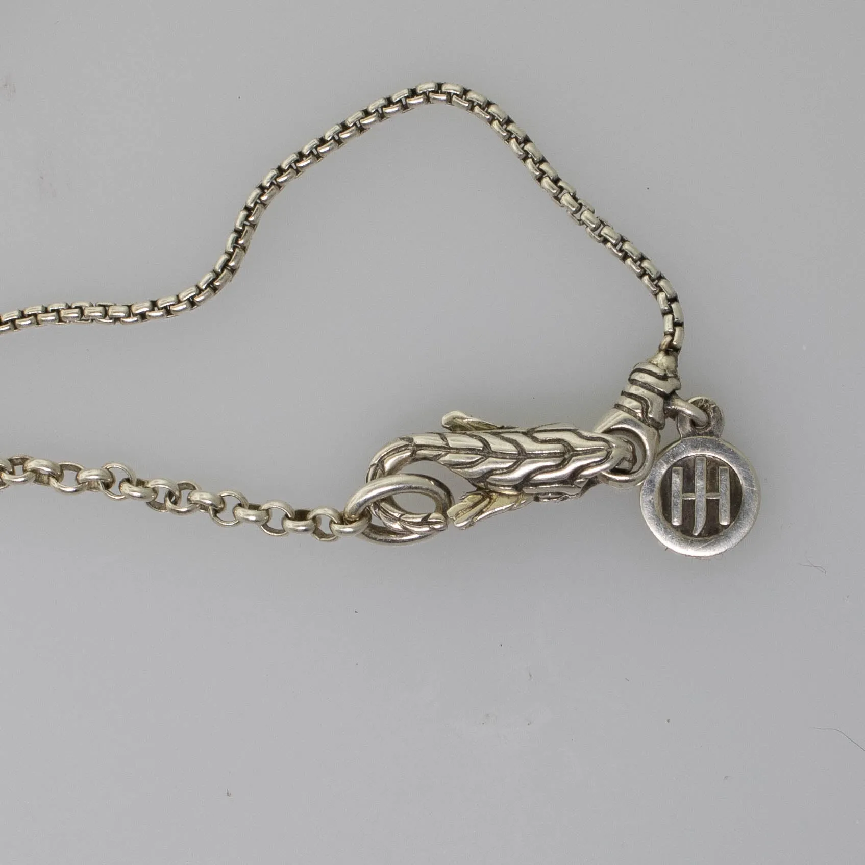 John Hardy Sterling Silver Tiger Necklace w/ Blue Eyes 18" 5 dwt Box Chain