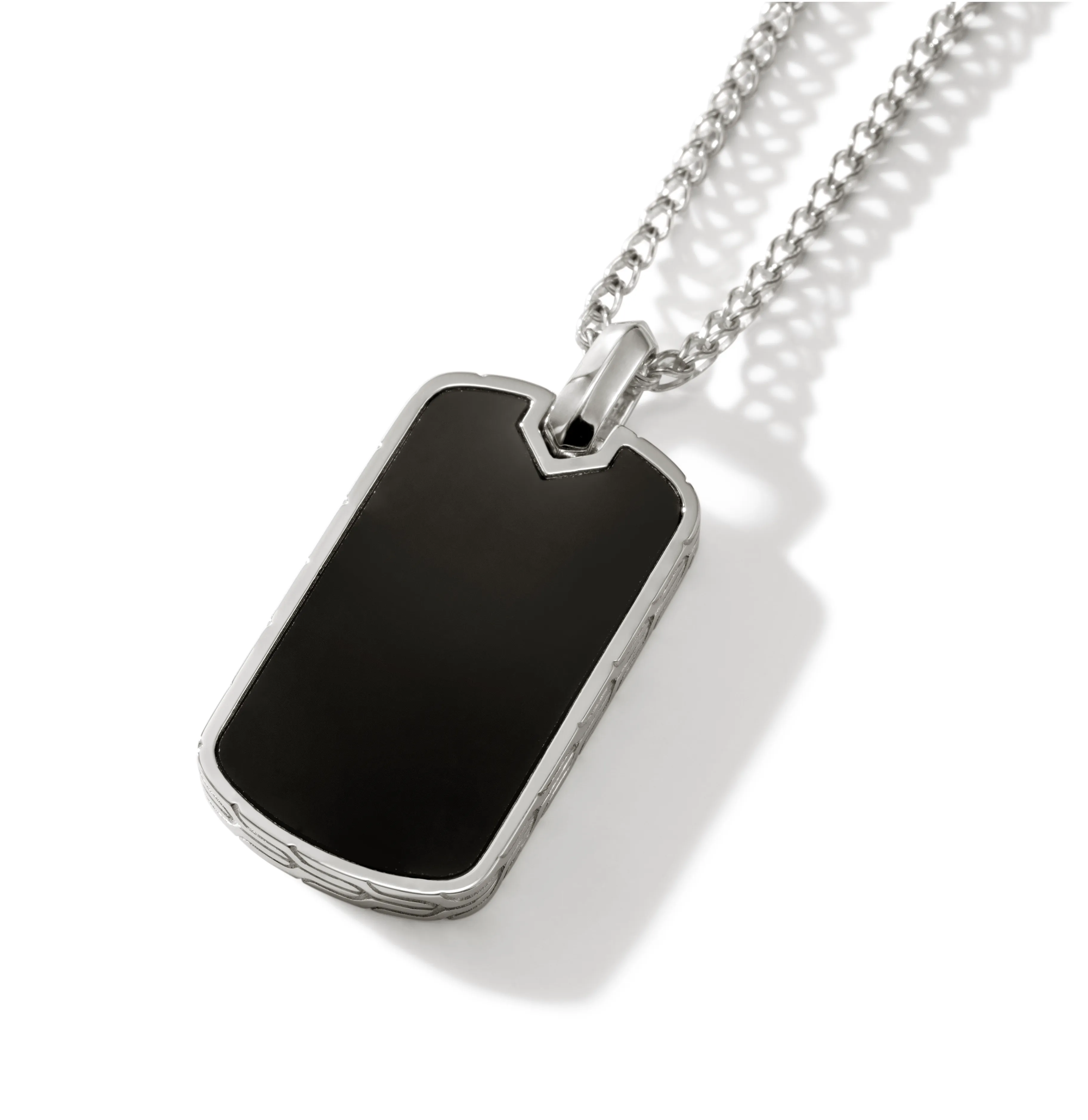 John Hardy Surf Silver Dog Tag Chain Necklace with Treated Black Onyx