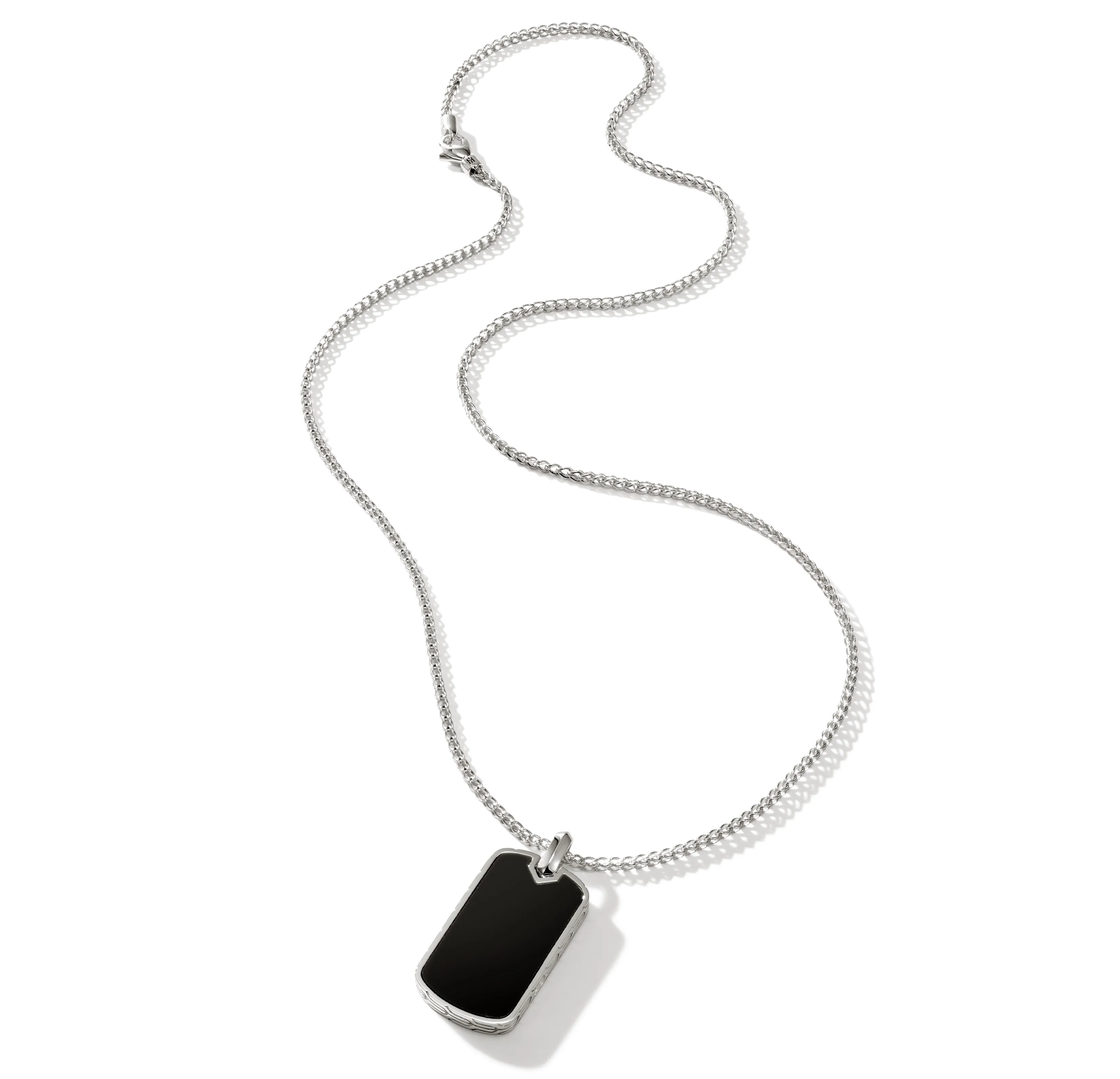John Hardy Surf Silver Dog Tag Chain Necklace with Treated Black Onyx