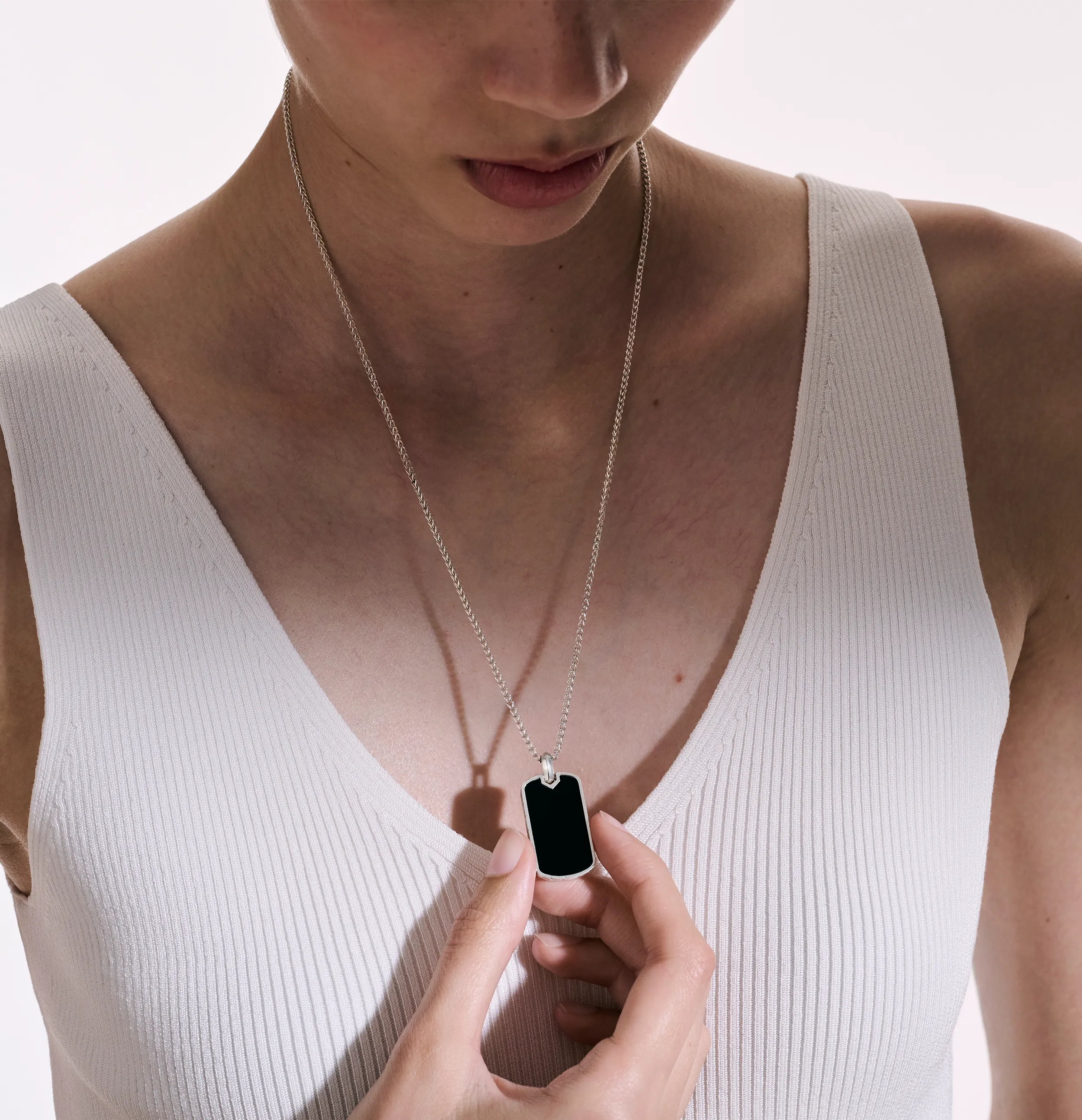 John Hardy Surf Silver Dog Tag Chain Necklace with Treated Black Onyx