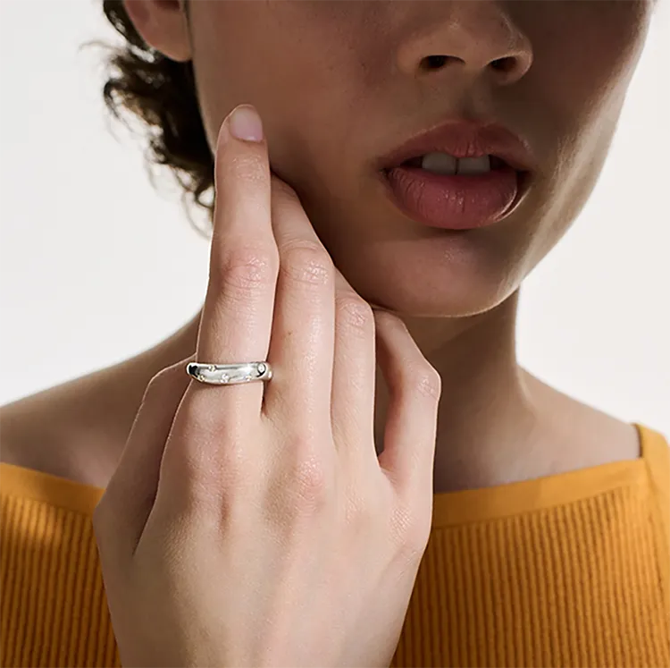 John Hardy Surf Silver Scattered Diamond Ring