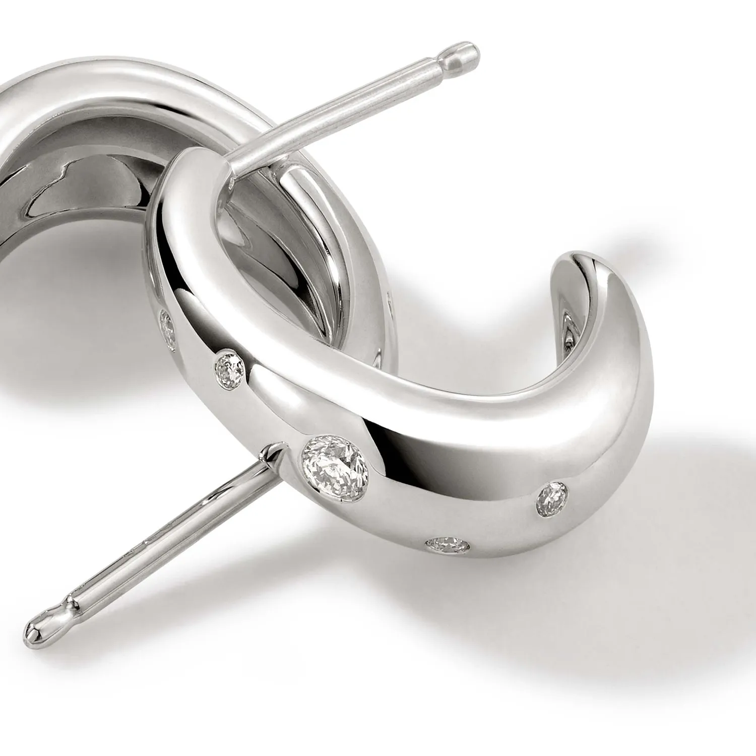 John Hardy Surf Silver Scattered Diamond Small J Hoop Earrings