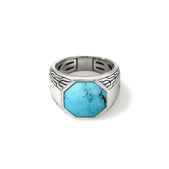 John Hardy Turquoise Signet Ring in Sterling Silver - Size 11
