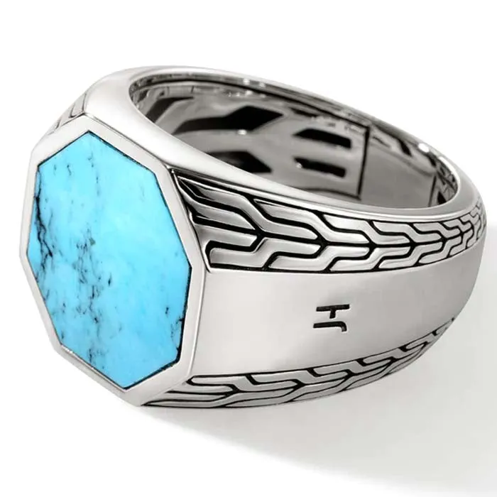 John Hardy Turquoise Signet Ring in Sterling Silver - Size 11