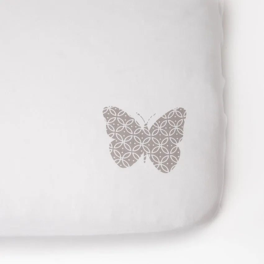 L&M Nursery Organic Jersey Sheets-White/GreyElephant-Cot