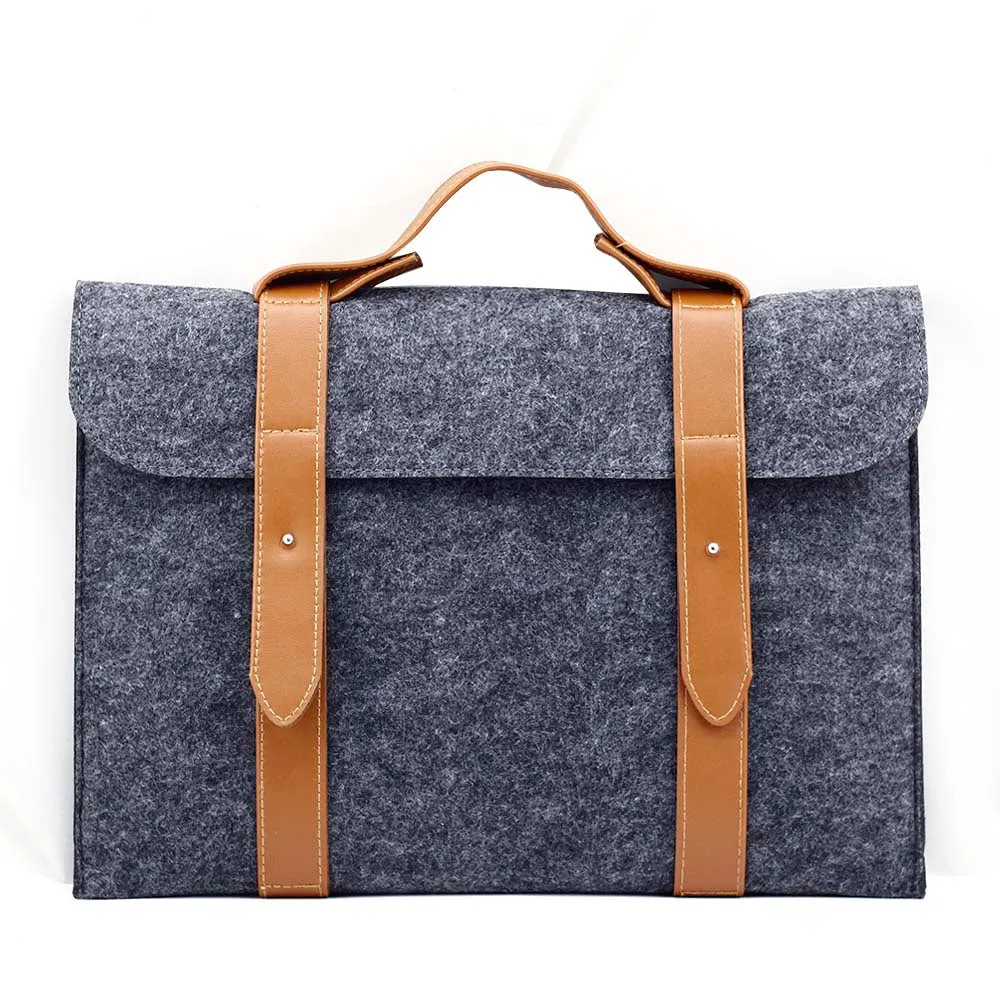 Leather Strip Wool Laptop Sleeve 10-inch
