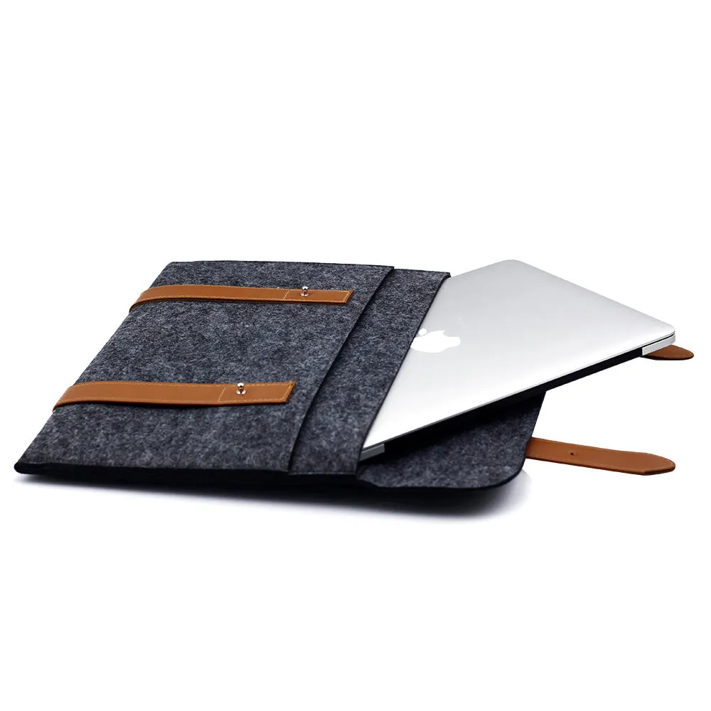 Leather Strip Wool Laptop Sleeve 15-inch