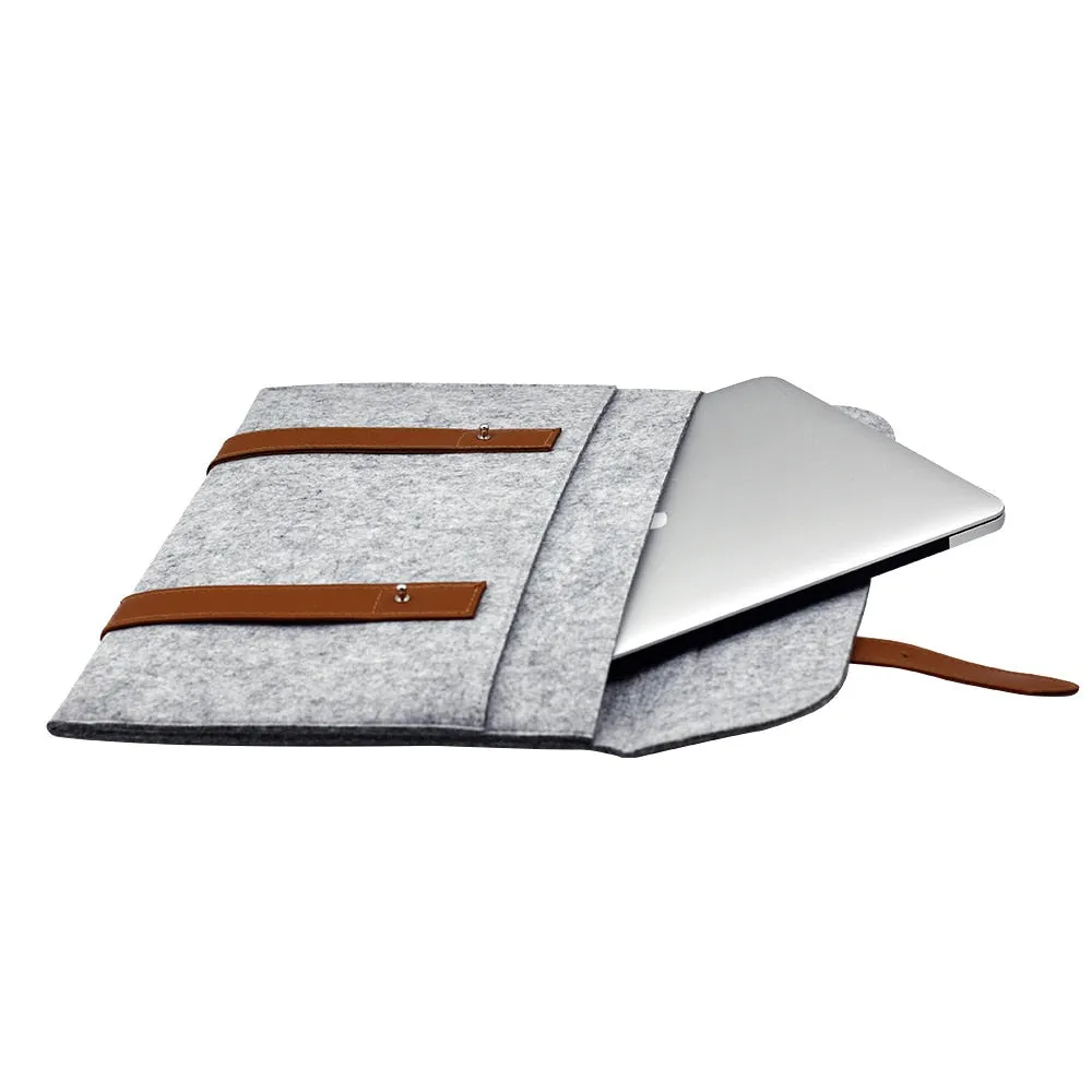 Leather Strip Wool Laptop Sleeve 15-inch