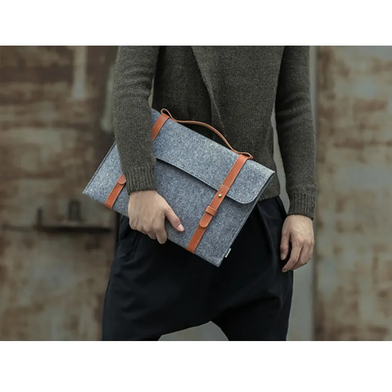 Leather Strip Wool Laptop Sleeve 15-inch
