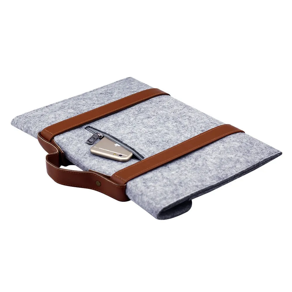 Leather Strip Wool Laptop Sleeve 15-inch
