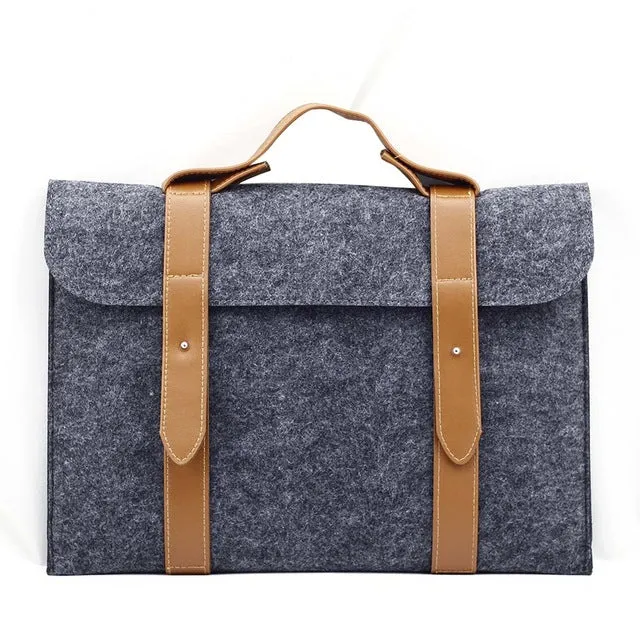 Leather Strip Wool Laptop Sleeve 15-inch