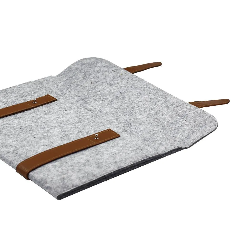 Leather Strip Wool Laptop Sleeve 15-inch