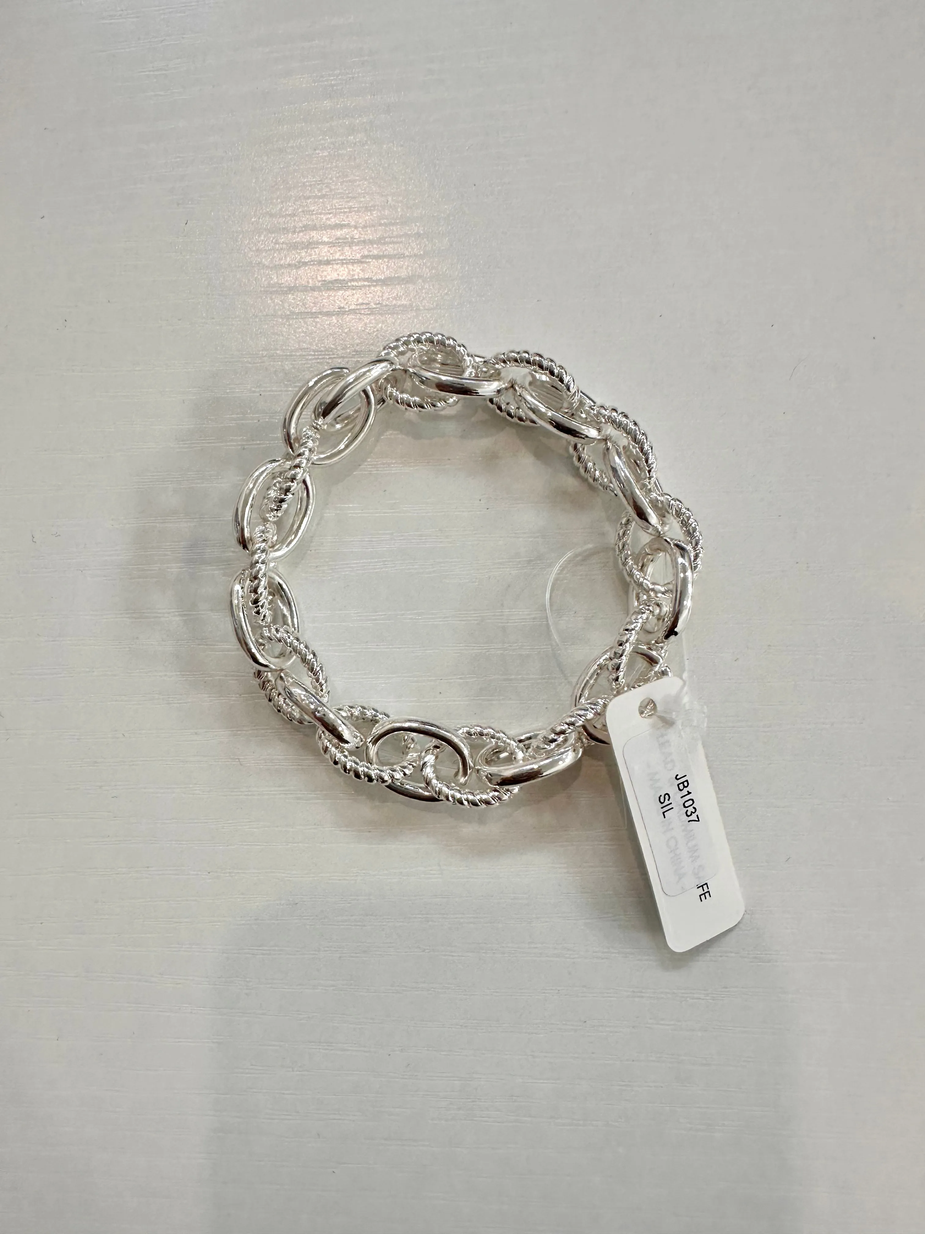 Link Fusion Textured Link Chain Stretch Bracelet