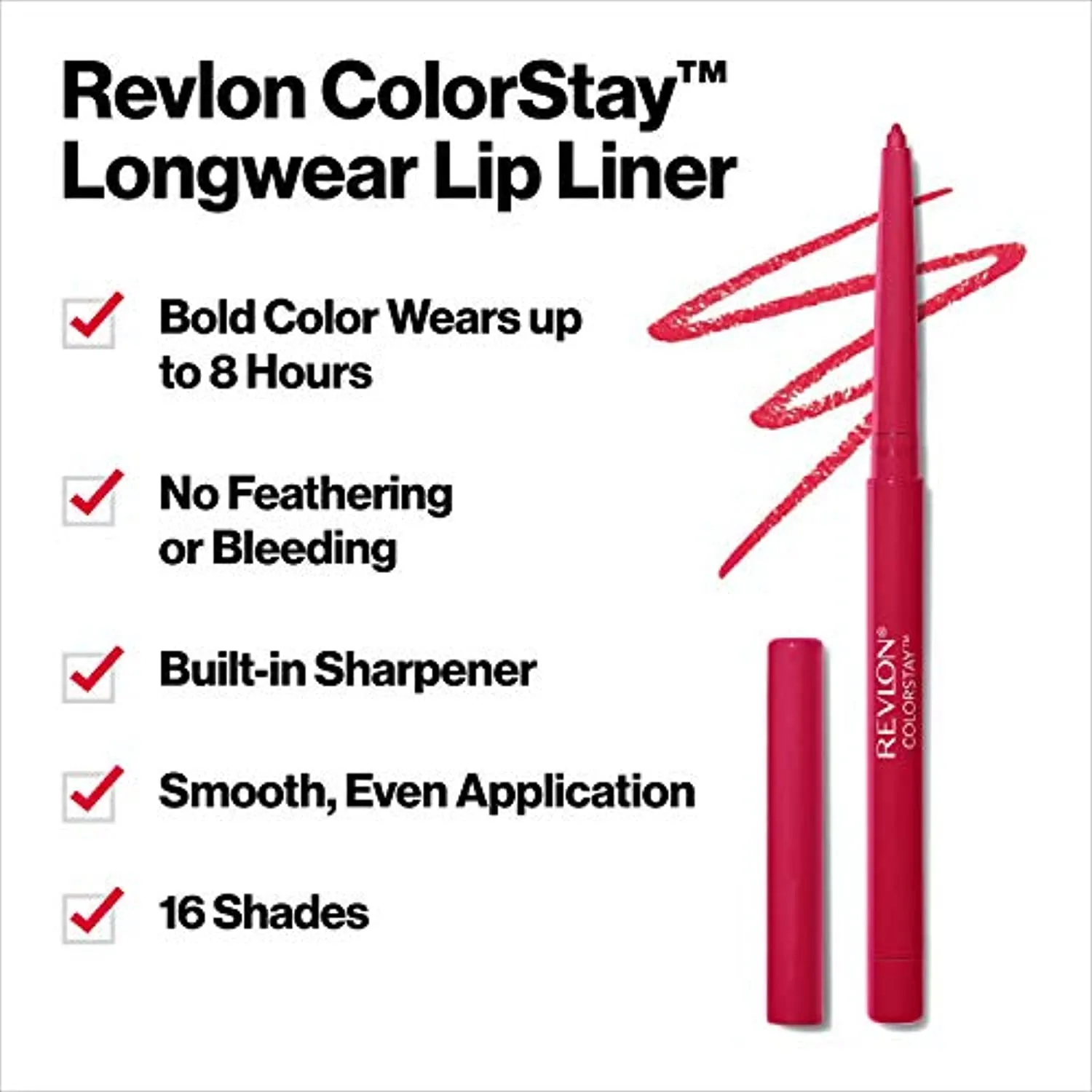 Lip Liner by Revlon, Colorstay Face Makeup with Built-in-Sharpener, Longwear Rich Lip Colors, Smooth Application, 670 Wine, 0.32 Oz