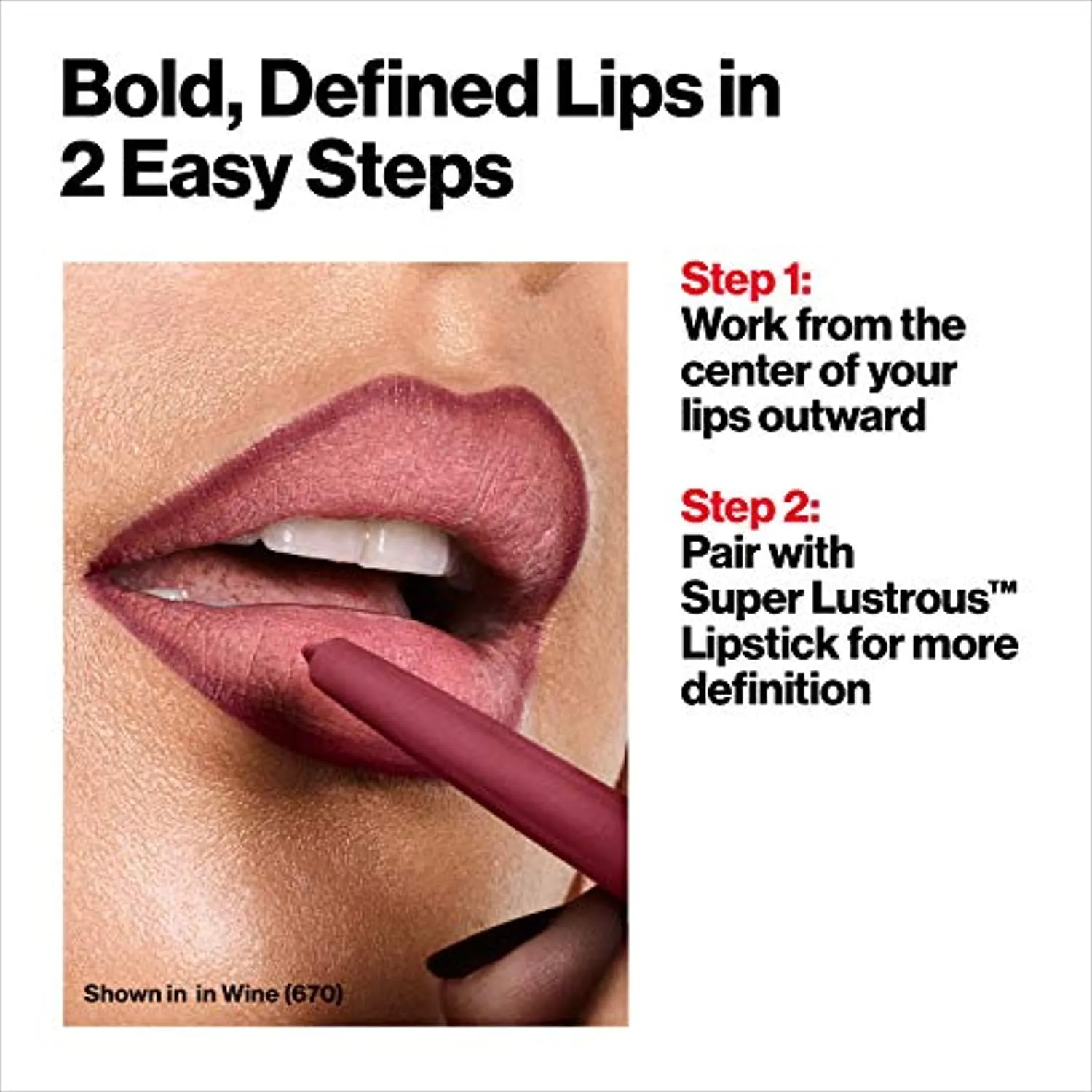 Lip Liner by Revlon, Colorstay Face Makeup with Built-in-Sharpener, Longwear Rich Lip Colors, Smooth Application, 670 Wine, 0.32 Oz