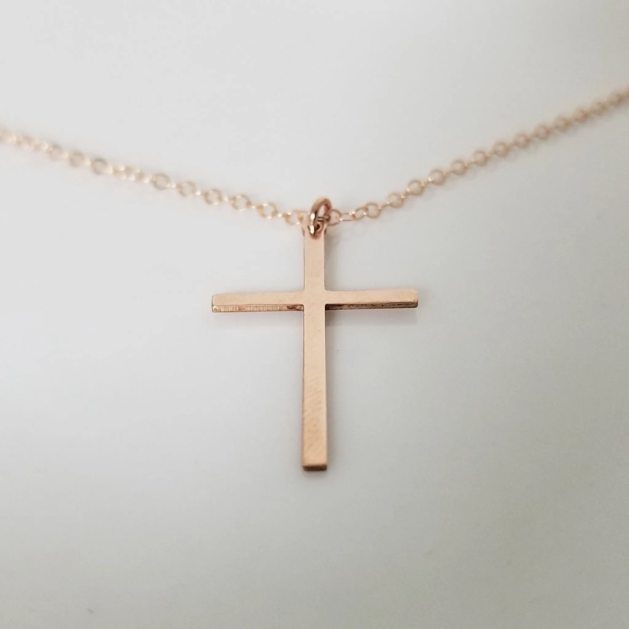 Long Sleek Cross Necklace - Gold or Rose Gold