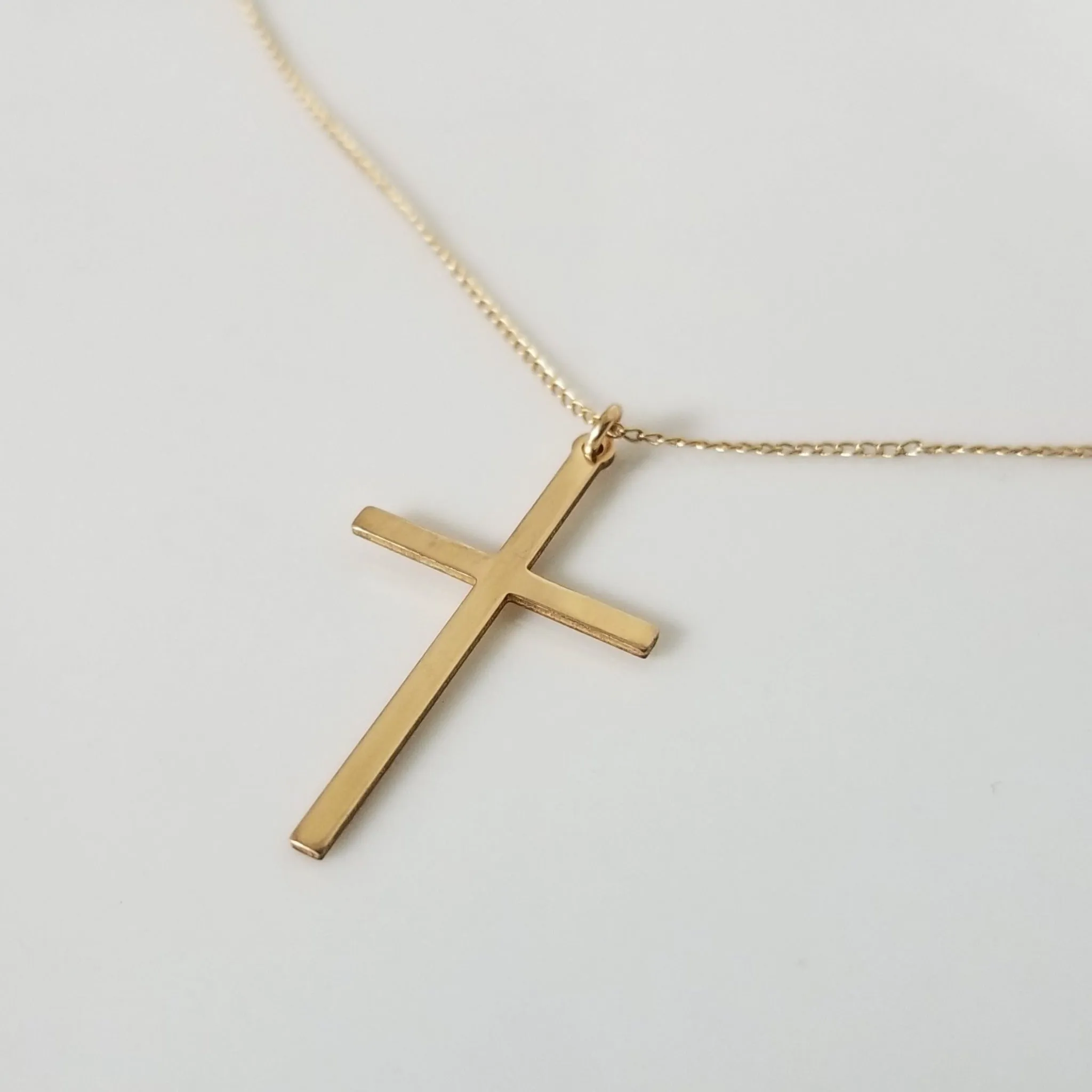 Long Sleek Cross Necklace - Gold or Rose Gold