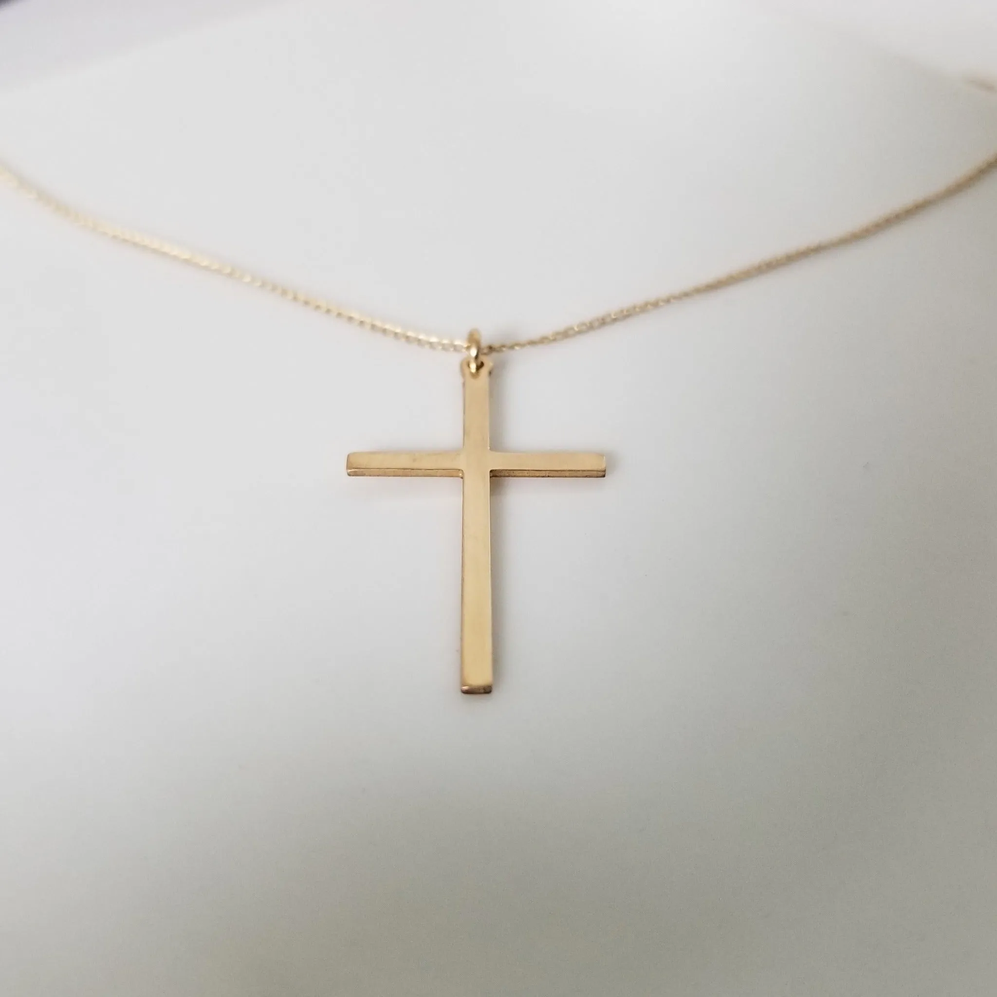 Long Sleek Cross Necklace - Gold or Rose Gold