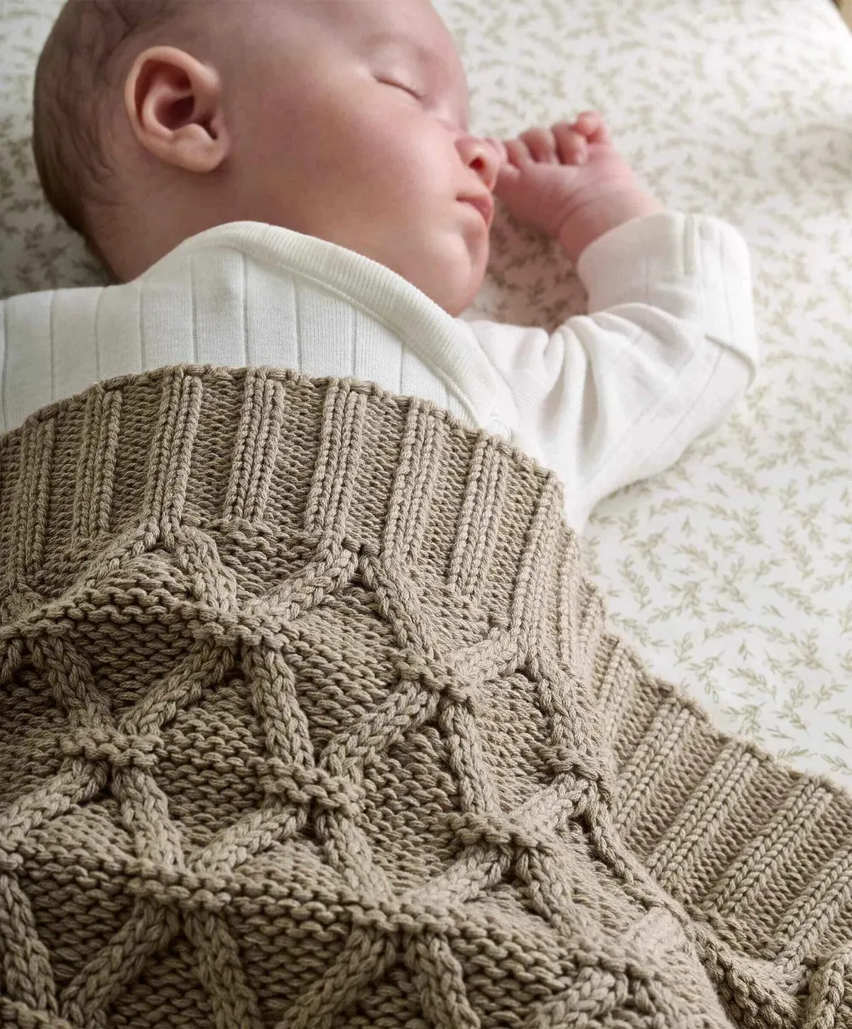 Mamas & Papas Cable Knit Blanket - Welcome to the World, Seedling Mocha