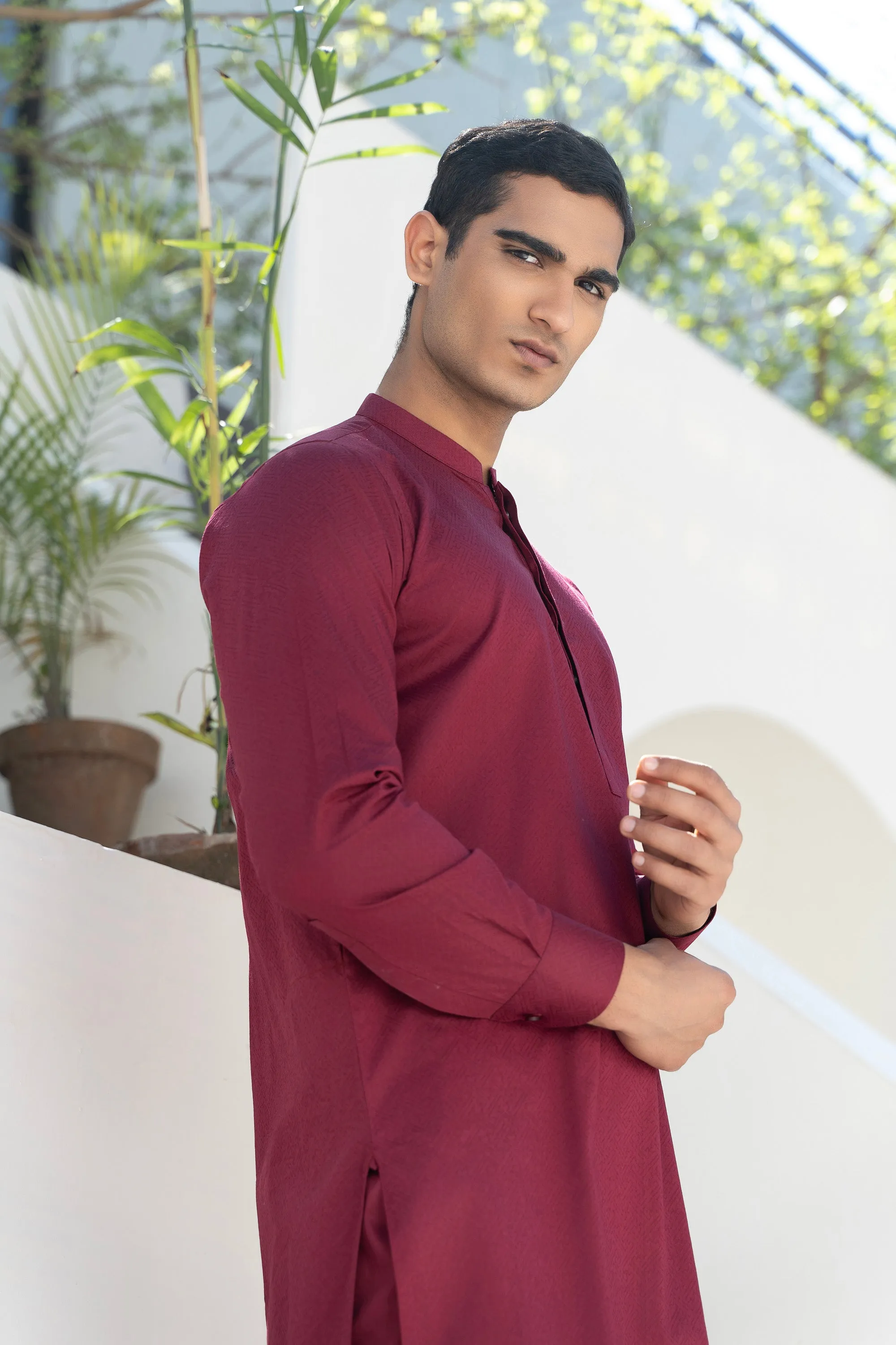 Maroon Mens Kurta Trouser