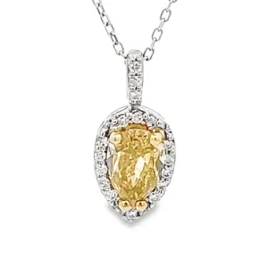 Mountz Collection Sunshine Elegance Upside-Down Pear Shaped Diamond Pendant in 14K White Gold and 18K Yellow Gold