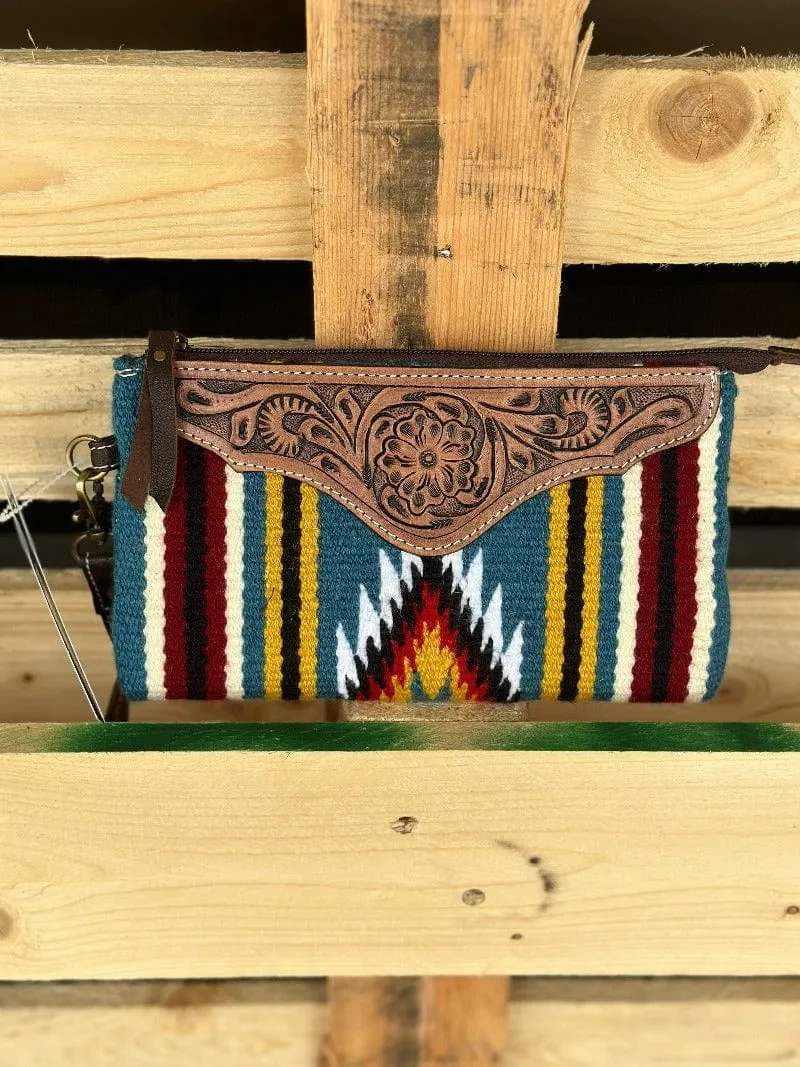 Multi Navajo Clutch with Tooled Leather (TSB41F)