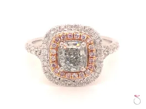 Natural Fancy Green & Pink Diamond Ring, 1.54 ctw. 18K White Gold GIA Certified