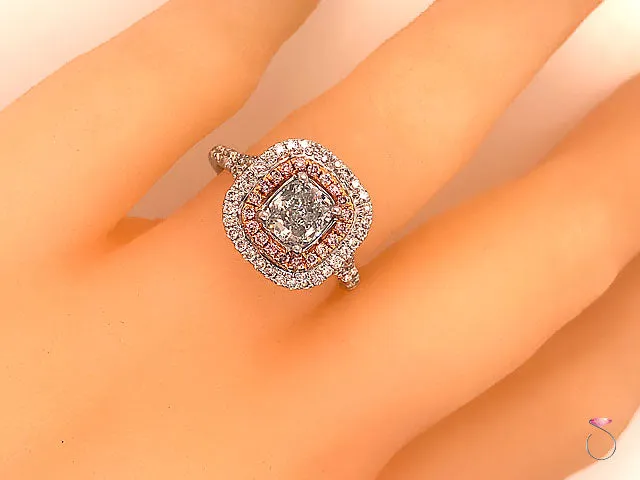 Natural Fancy Green & Pink Diamond Ring, 1.54 ctw. 18K White Gold GIA Certified