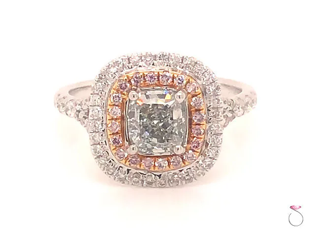 Natural Fancy Green & Pink Diamond Ring, 1.54 ctw. 18K White Gold GIA Certified