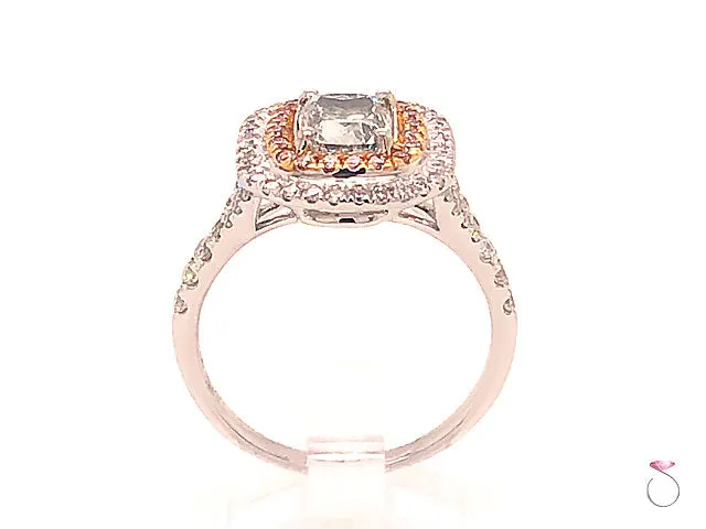 Natural Fancy Green & Pink Diamond Ring, 1.54 ctw. 18K White Gold GIA Certified