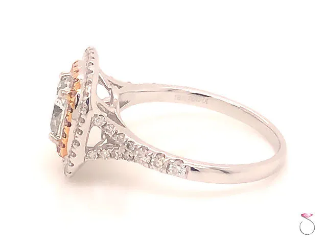 Natural Fancy Green & Pink Diamond Ring, 1.54 ctw. 18K White Gold GIA Certified