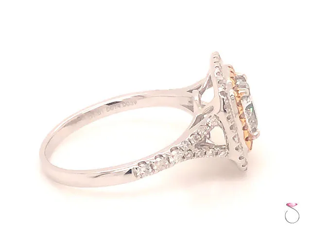 Natural Fancy Green & Pink Diamond Ring, 1.54 ctw. 18K White Gold GIA Certified