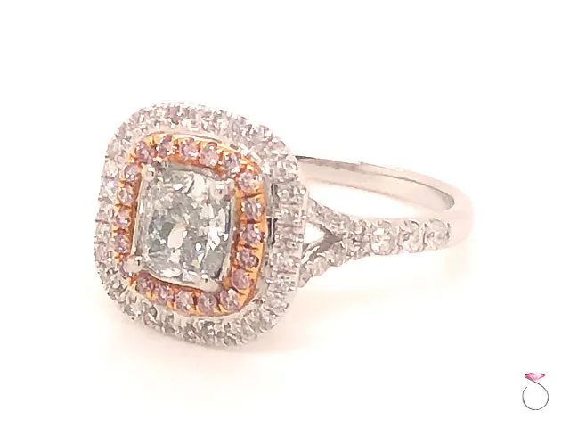 Natural Fancy Green & Pink Diamond Ring, 1.54 ctw. 18K White Gold GIA Certified