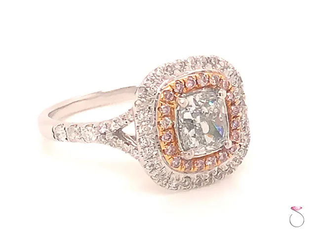 Natural Fancy Green & Pink Diamond Ring, 1.54 ctw. 18K White Gold GIA Certified