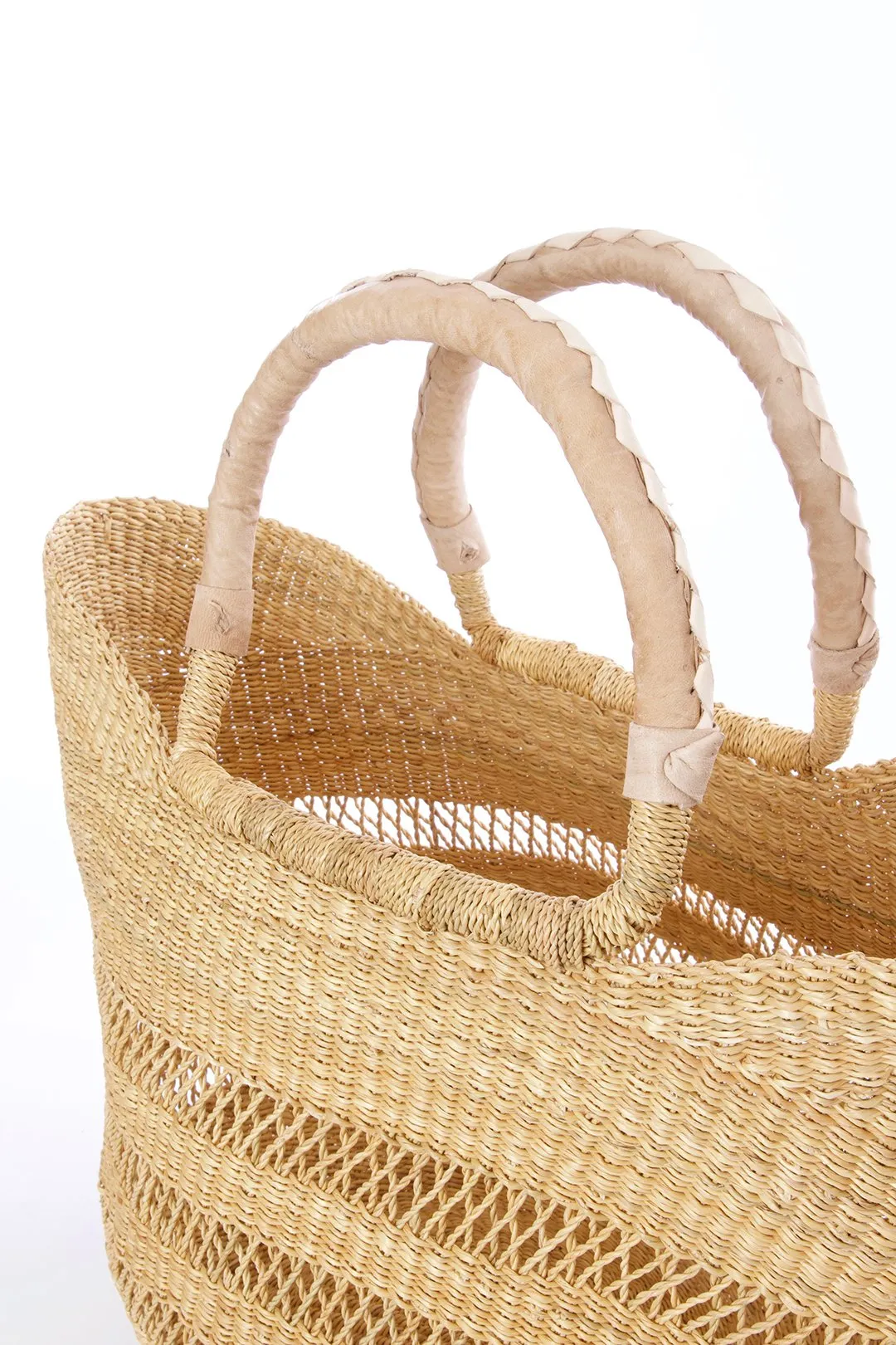 Natural Ghanaian Lacework Wing Shopper with Dye-Free Leather Handles