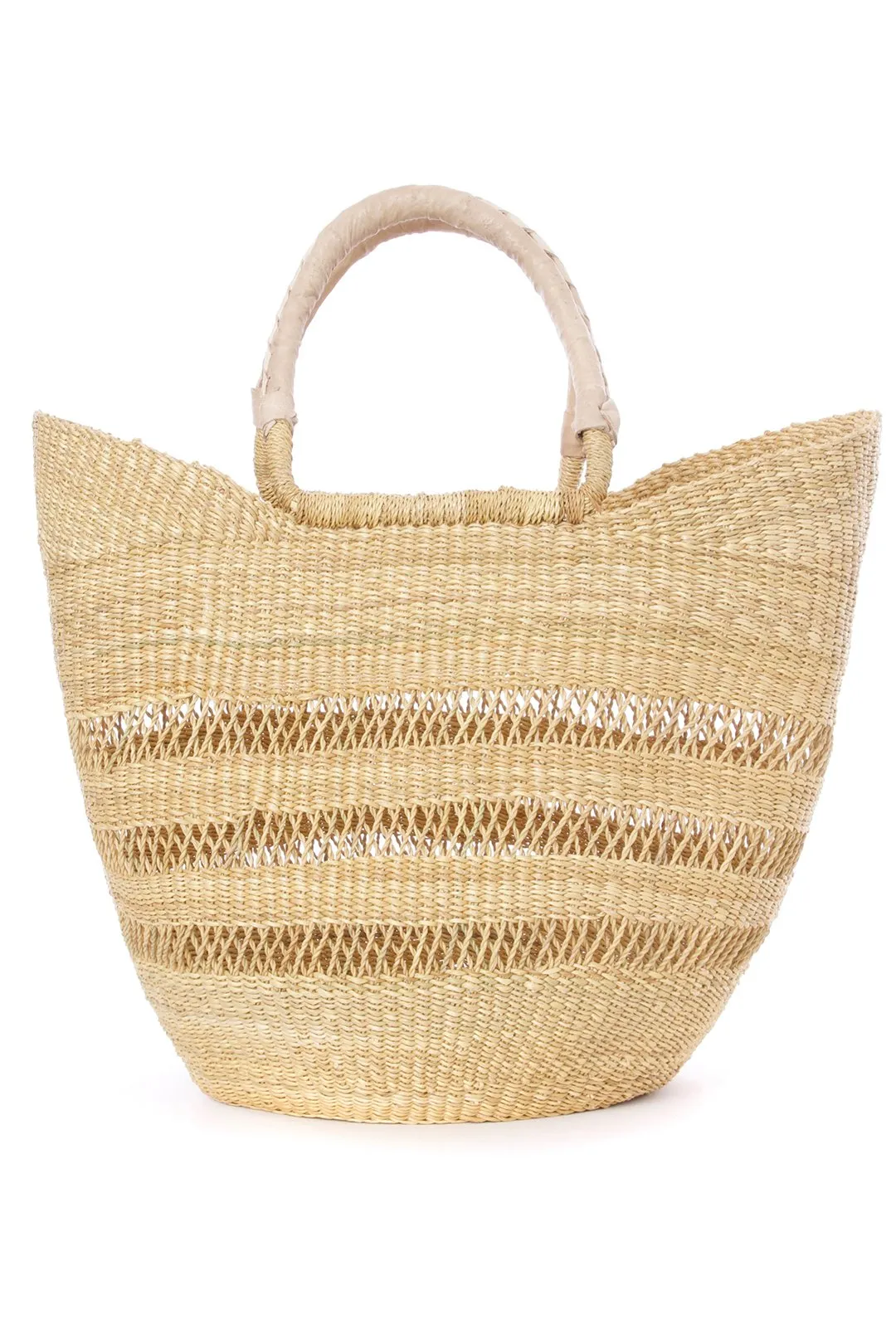 Natural Ghanaian Lacework Wing Shopper with Dye-Free Leather Handles