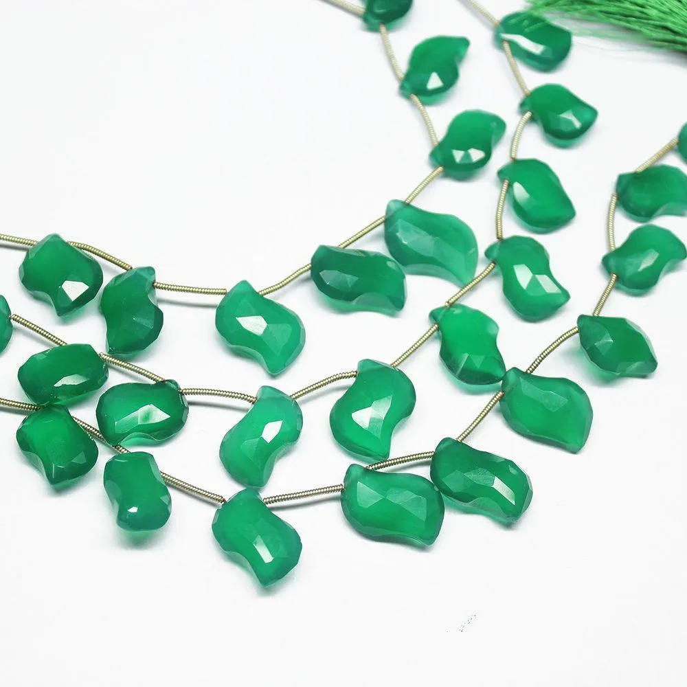 Natural Green Onyx Fancy Mango Shape Drop Briolette Gemstone Beads 8" 15mm 20mm