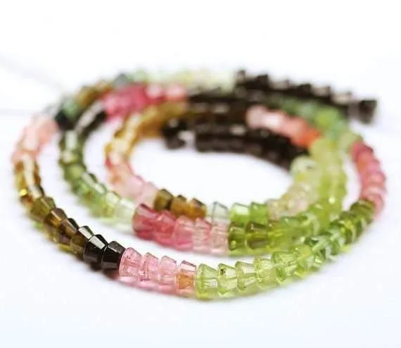 Natural Rare Watermelon Multi Tourmaline Fancy Loose Bi Cone Shape Beads 5mm 8"