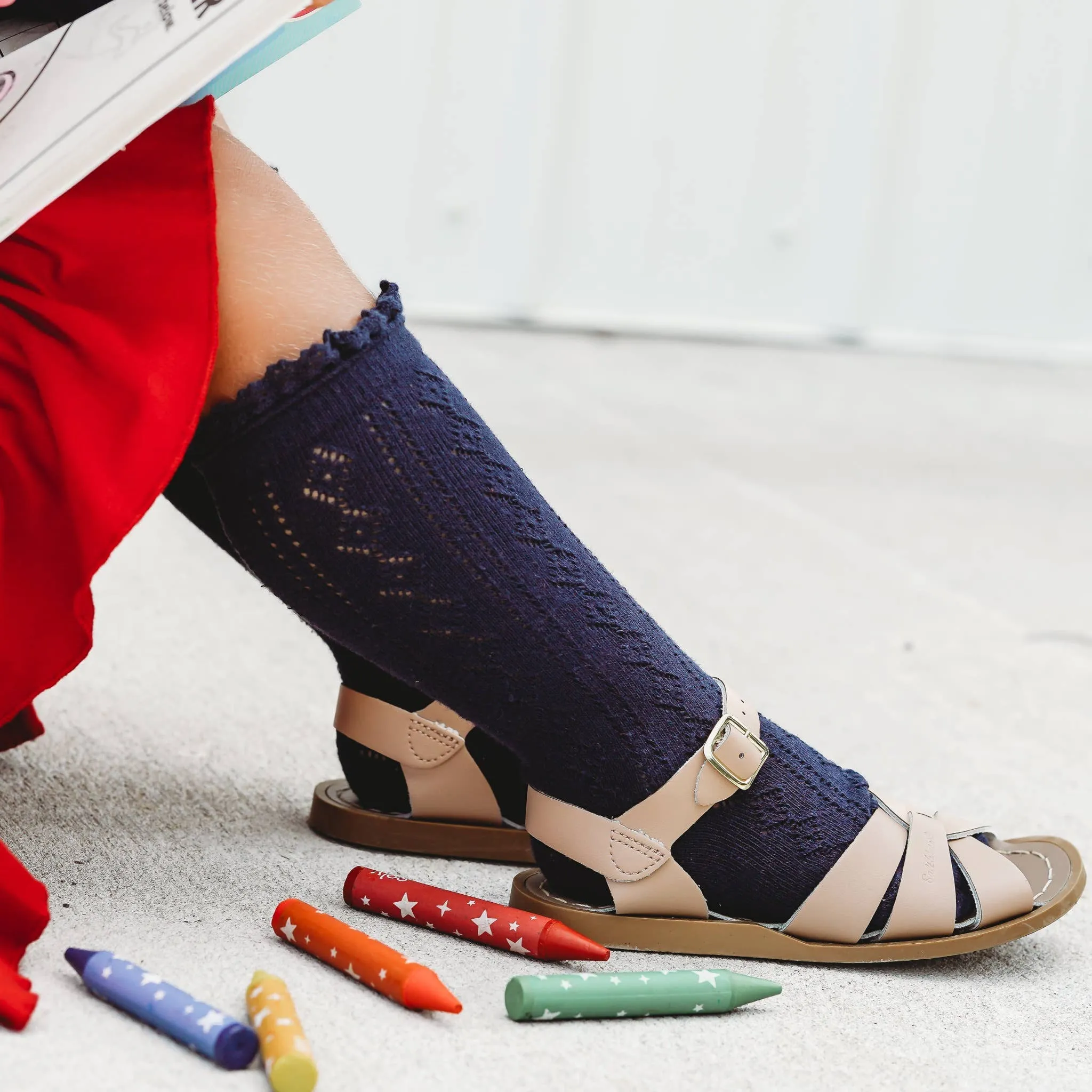 Navy Fancy Lace Top Knee High Socks