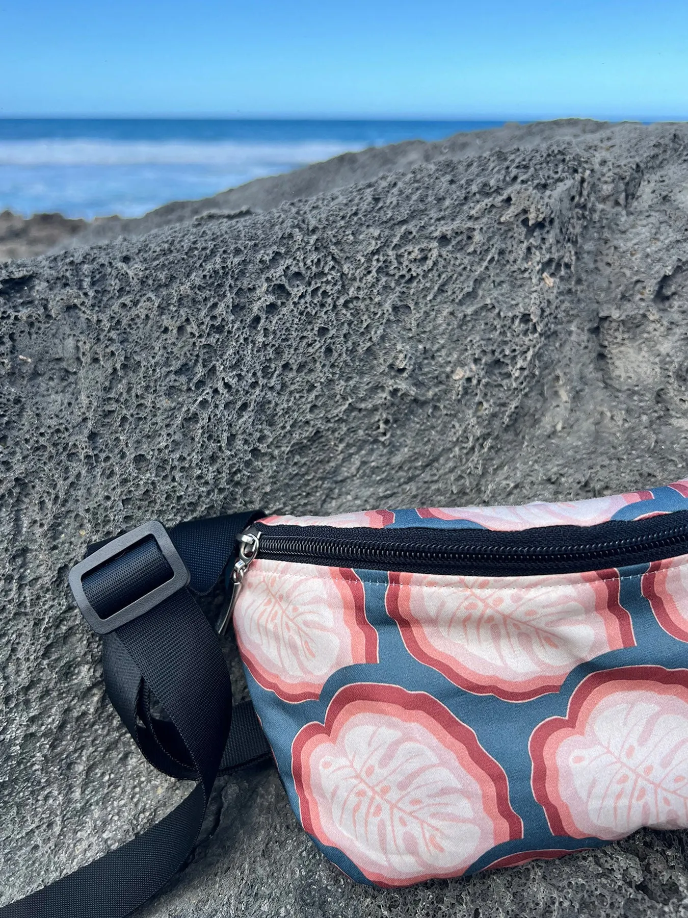 Navy Monstera Fanny Pack