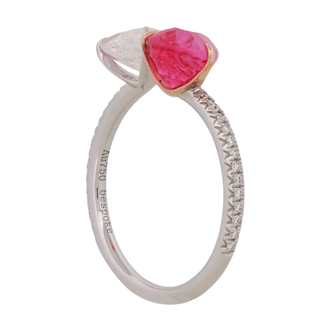 Neon Pink Spinel & Fancy White Diamond Two Stone Ring