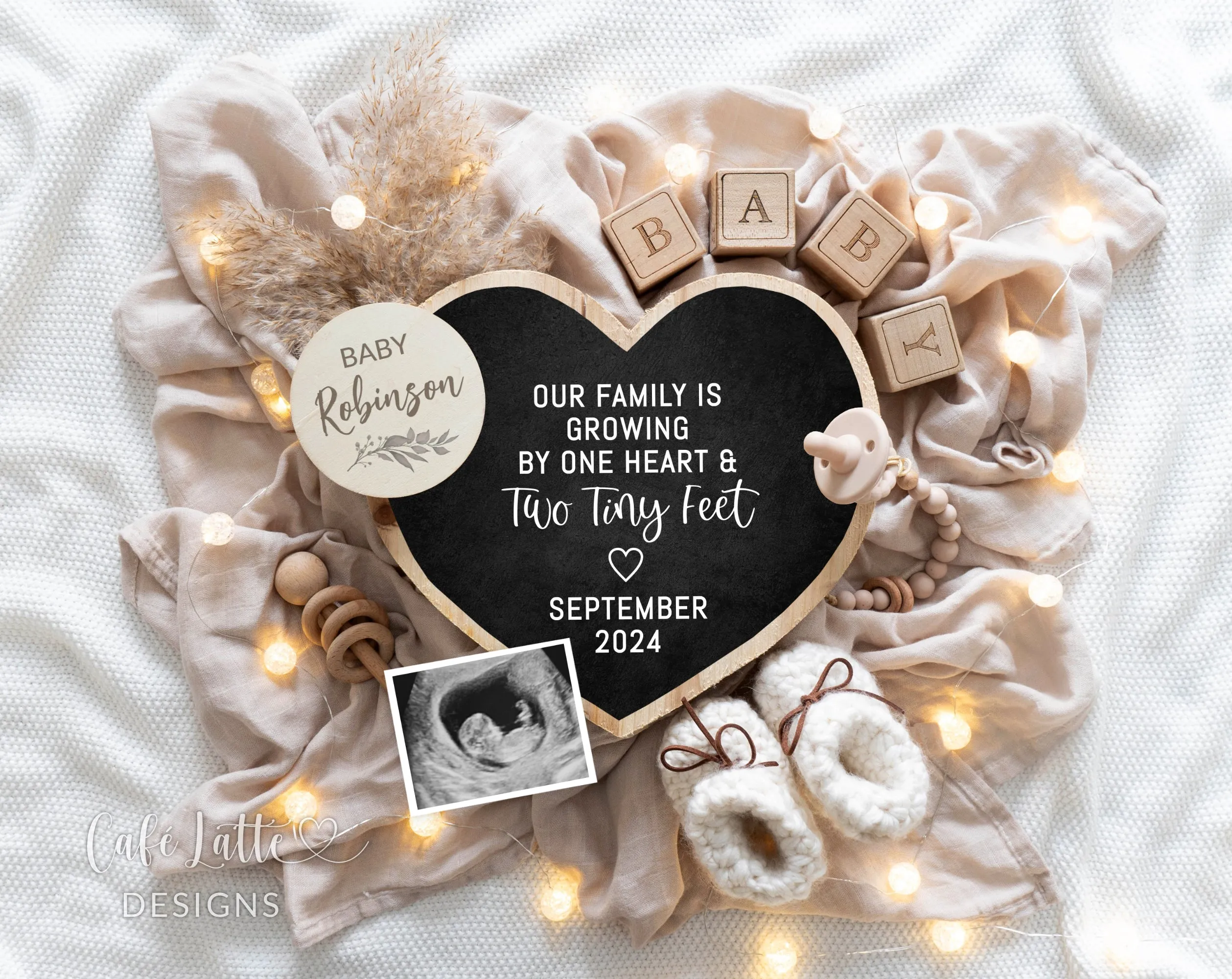 Neutral Pregnancy Announcement Digital -  Heart Chalkboard