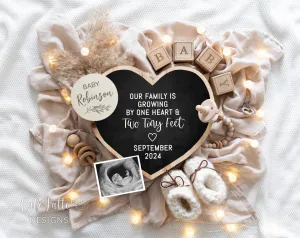 Neutral Pregnancy Announcement Digital -  Heart Chalkboard