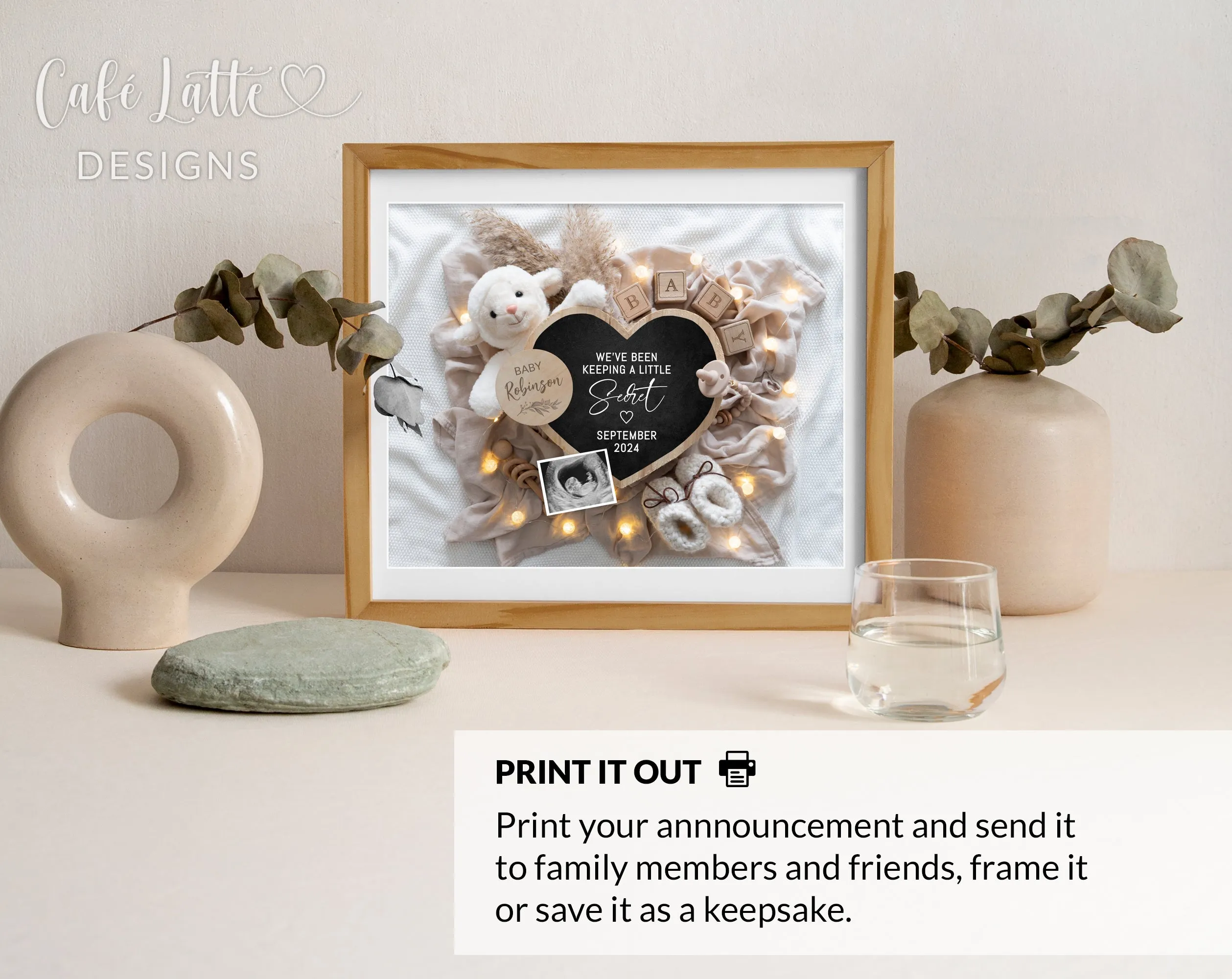 Neutral Pregnancy Announcement Digital -  Heart Chalkboard