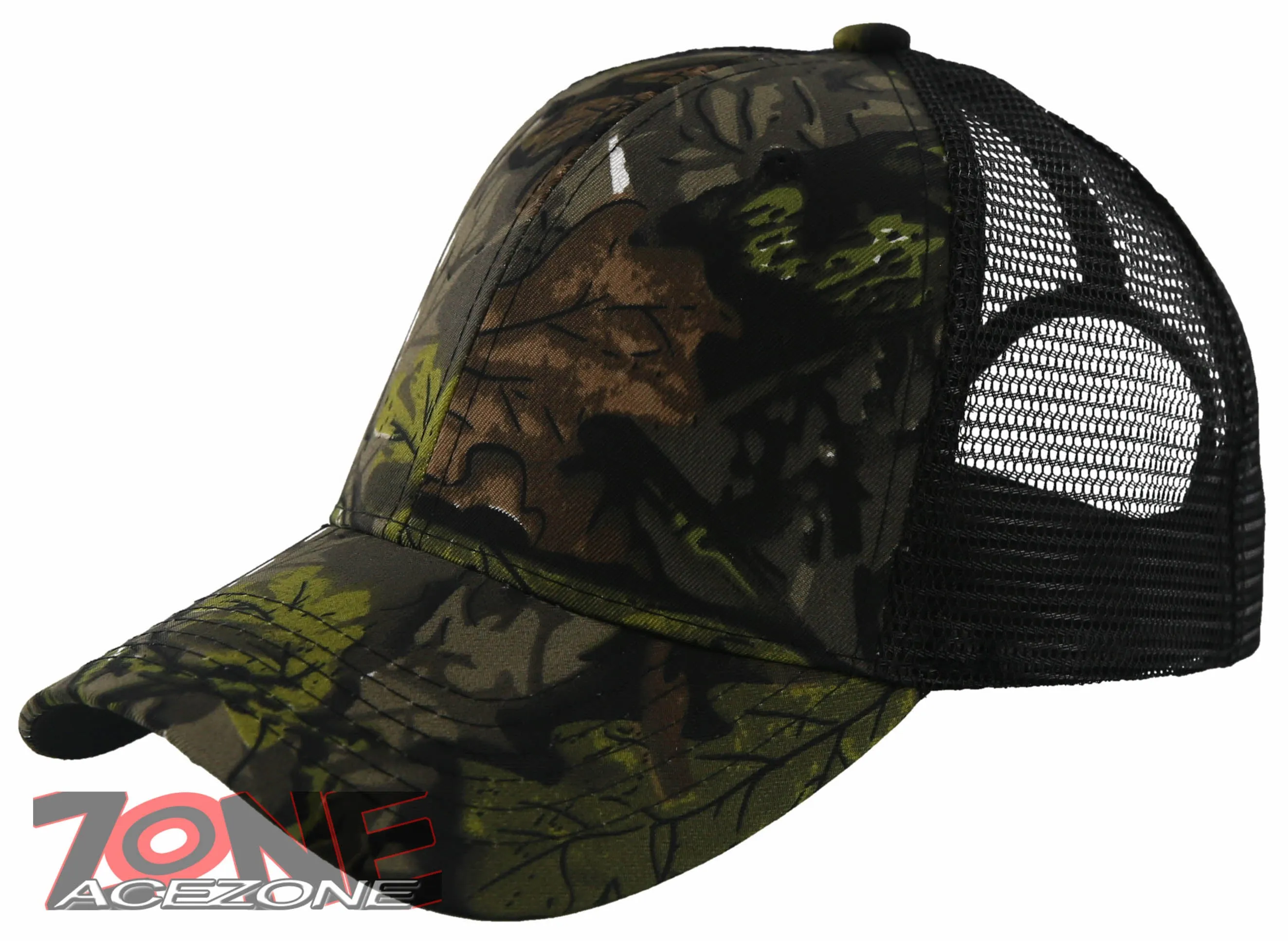 NEW! PLAIN SOLID MESH SNAPBACK BASEBALL CAP HAT BLACK FOREST CAMO