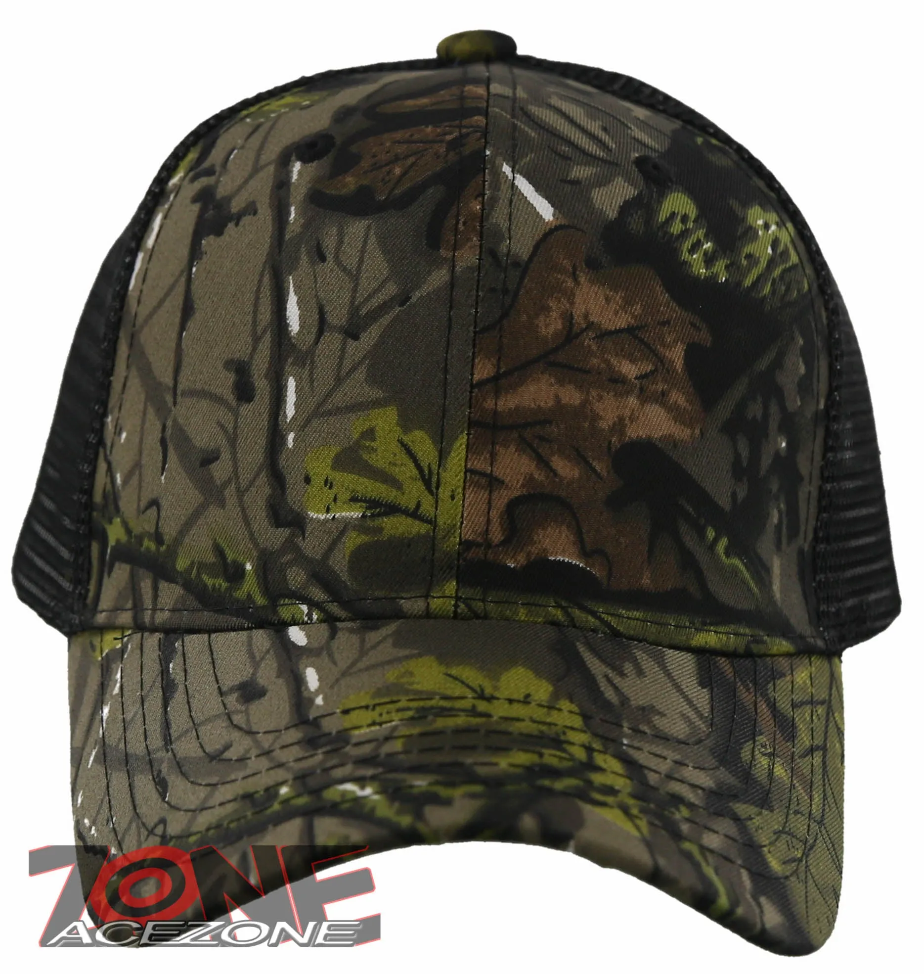 NEW! PLAIN SOLID MESH SNAPBACK BASEBALL CAP HAT BLACK FOREST CAMO