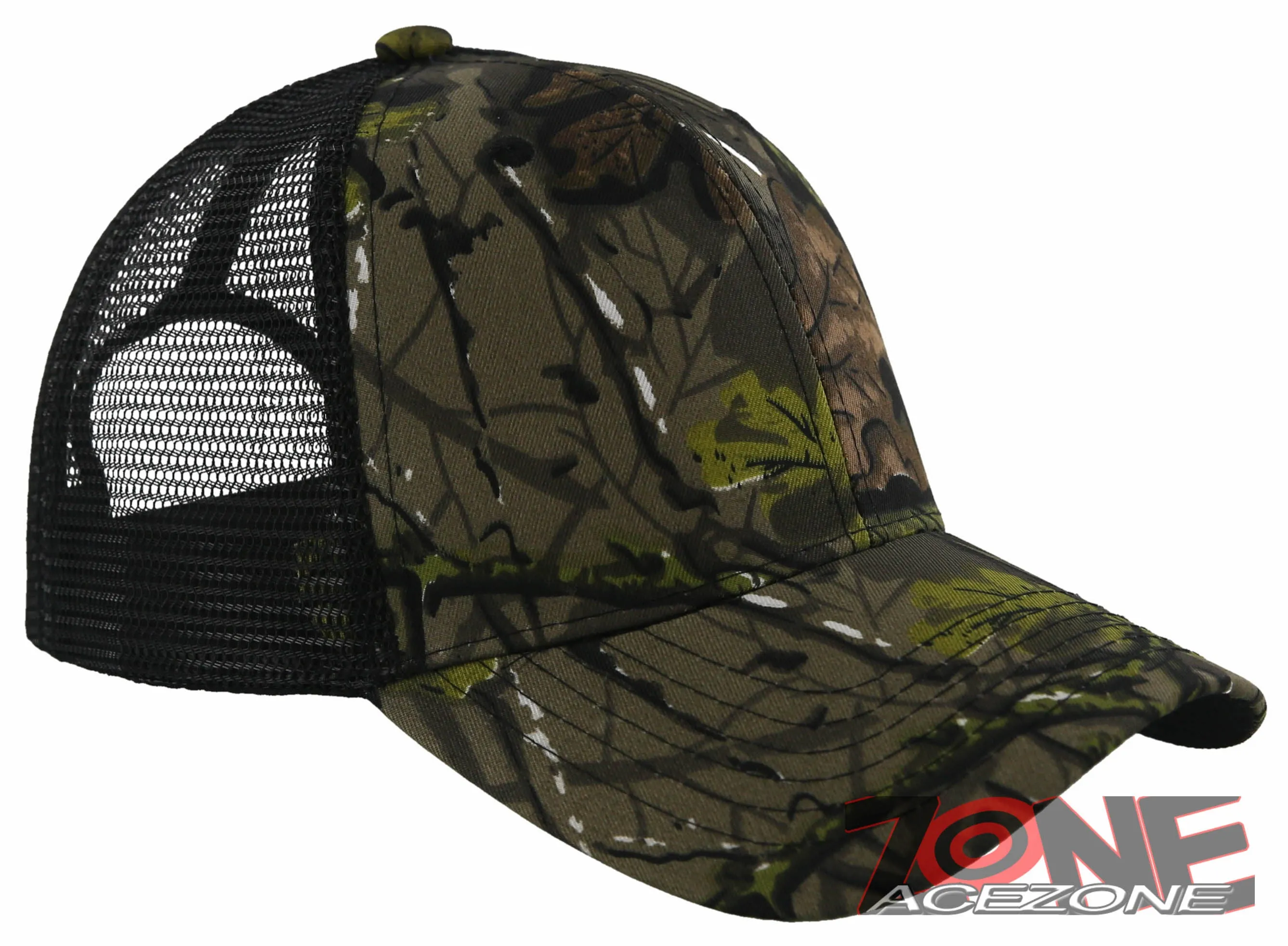 NEW! PLAIN SOLID MESH SNAPBACK BASEBALL CAP HAT BLACK FOREST CAMO
