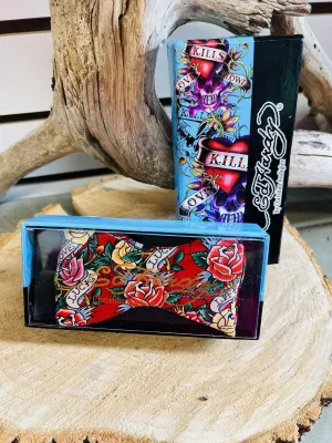 NEW Red Ed Hardy Silk Bowtie Bow Tie Christian Audigier Love Lucky Life! Retails $50 
