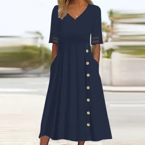 NEW Retails $95 Bovuf Navy Plain Short Sleeve Midi Dress Sz Large! Note: Our sleeves are plain no see through mesh